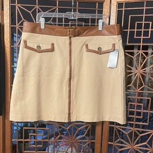 Lauren Ralph Lauren Beige Mini Skirt with Brown Trim and Belt